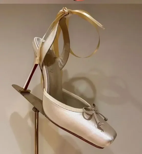 Christian Louboutin Follies Strass Satin Ivory Ballet Heel - 1