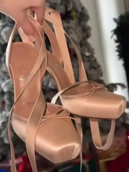 Christian Louboutin Ballet Flat Nude Satin Pointe Shoes Heels - 1