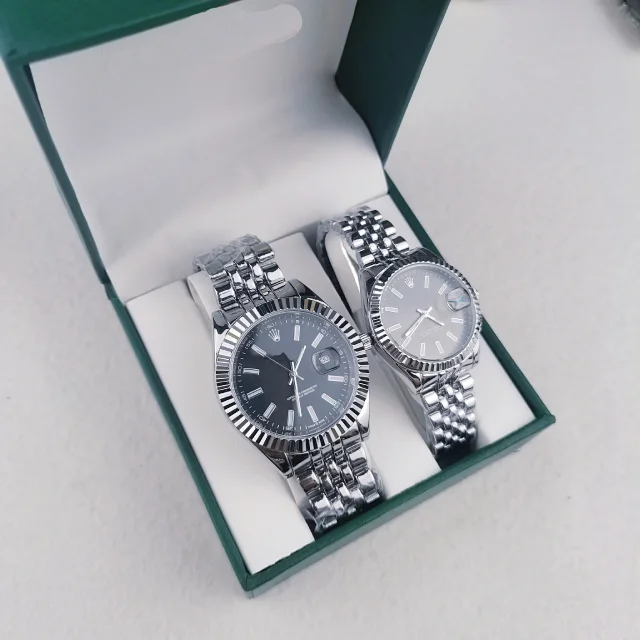Unbranded Watches Matching Couple's Date with Fluted Bezels and Metal Link Bracelets product detail image 13