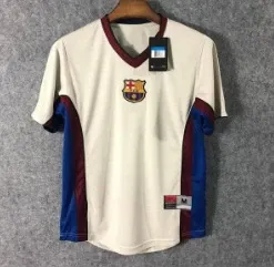 FC Barcelona Retro Away Jersey Cream with Blue and Burgundy Sleeves - 1