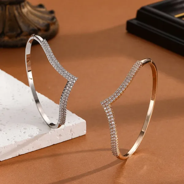 Design Crystal-Embellished Hinge Bangle Bracelet in Gold and Silver Jewelry - 3