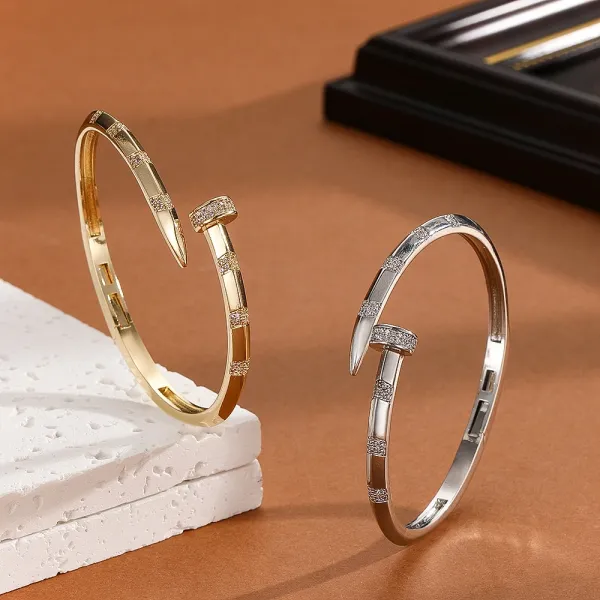 Design Crystal-Embellished Hinge Bangle Bracelet in Gold and Silver Jewelry - 15