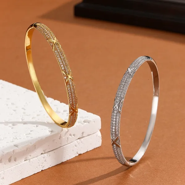 Design Crystal-Embellished Hinge Bangle Bracelet in Gold and Silver Jewelry - 24