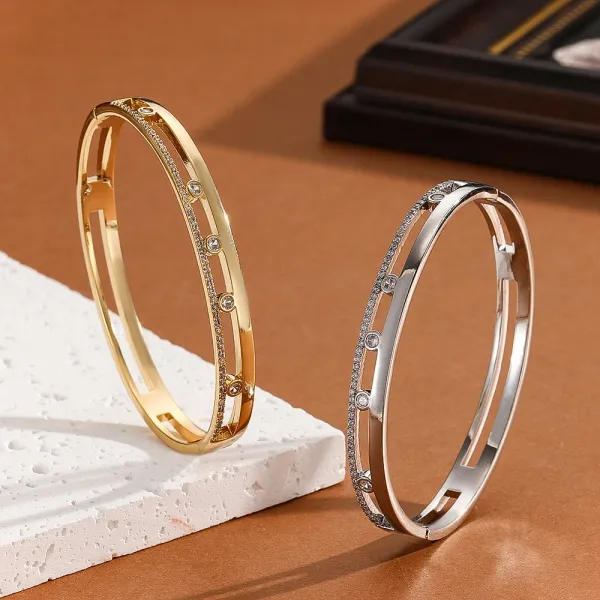 Design Crystal-Embellished Hinge Bangle Bracelet in Gold and Silver Jewelry - 32