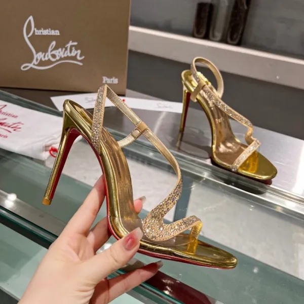 Christian Louboutin Strass Sandals Gold Crystal Stilettos - 1