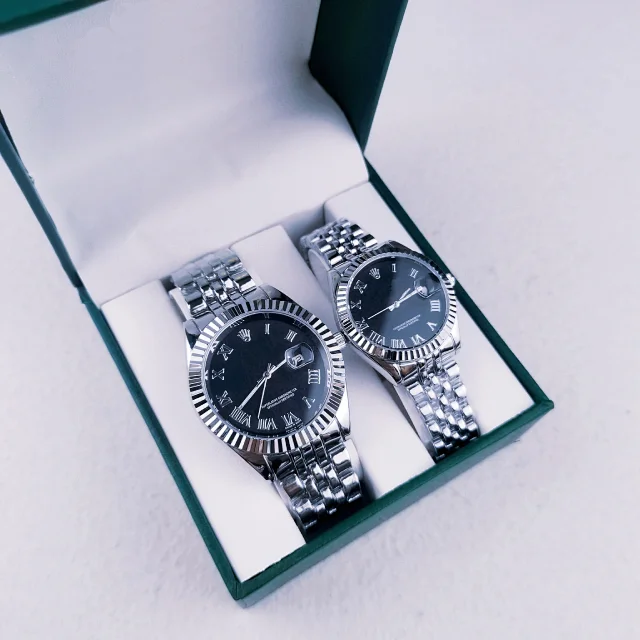 Unbranded Watches Matching Couple's Date with Fluted Bezels and Metal Link Bracelets product detail image 7
