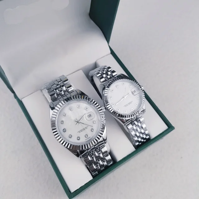 Unbranded Watches Matching Couple's Date with Fluted Bezels and Metal Link Bracelets product detail image 11