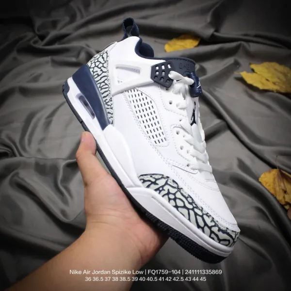 Air Jordan Spizike Low White Cement Grey Navy Sneakers Basketball Shoes - 1