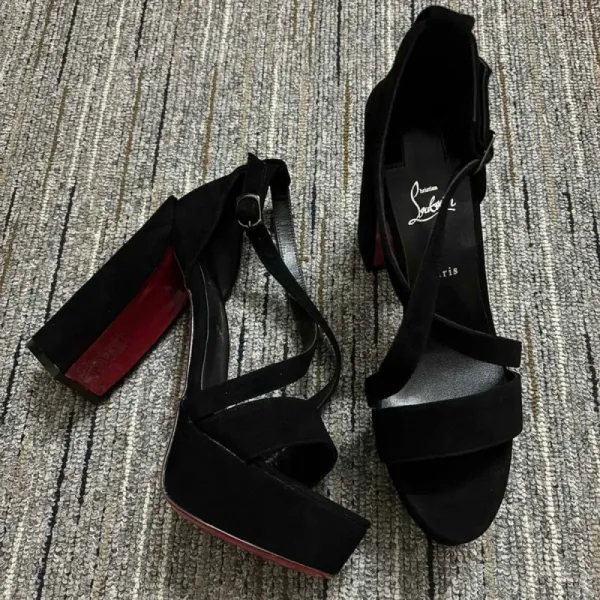 Christian Louboutin Strappy Platform Sandals Black with Red Sole Heels - 1