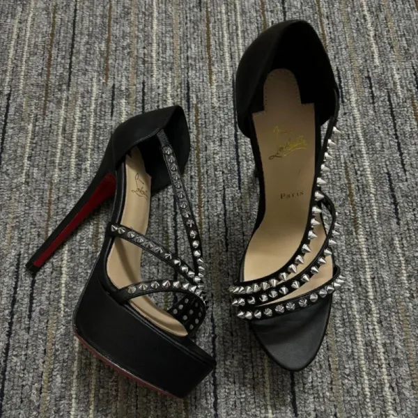 Christian Louboutin Pigalle Spikes Black Studded Platform Sandals Heels - 1