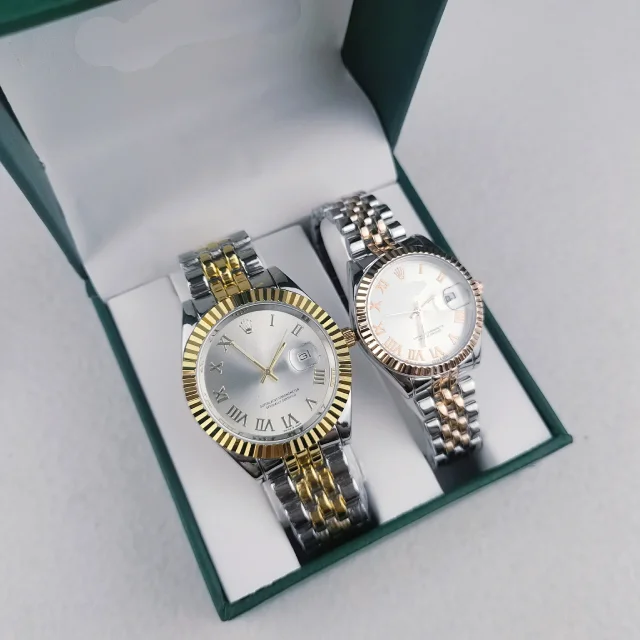 Unbranded Watches Matching Couple's Date with Fluted Bezels and Metal Link Bracelets product detail image 14