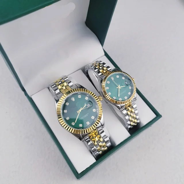 Unbranded Watches Matching Couple's Date with Fluted Bezels and Metal Link Bracelets product detail image 8