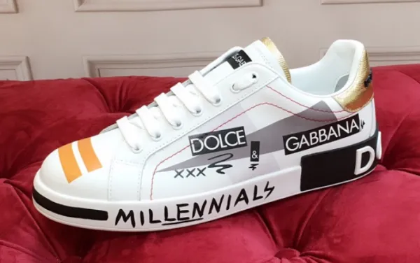 Dolce & Gabbana Millennials White Gold Orange Sneakers - 1
