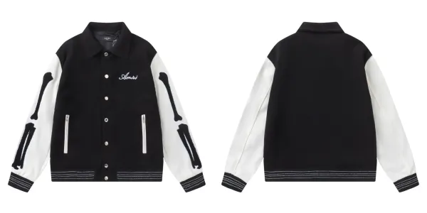 Amiri Skeleton Bone Varsity Jacket Black and White Outerwear Jacket - 1