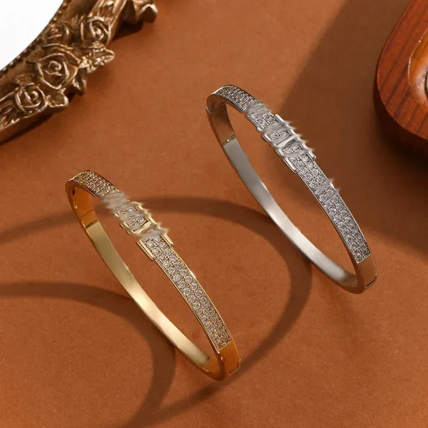 Design Crystal-Embellished Hinge Bangle Bracelet in Gold and Silver Jewelry - 38