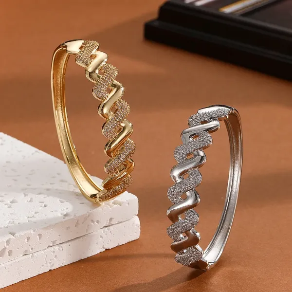 Design Crystal-Embellished Hinge Bangle Bracelet in Gold and Silver Jewelry - 8
