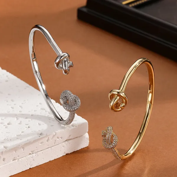 Design Crystal-Embellished Hinge Bangle Bracelet in Gold and Silver Jewelry - 16
