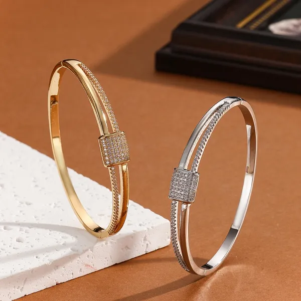 Design Crystal-Embellished Hinge Bangle Bracelet in Gold and Silver Jewelry - 33