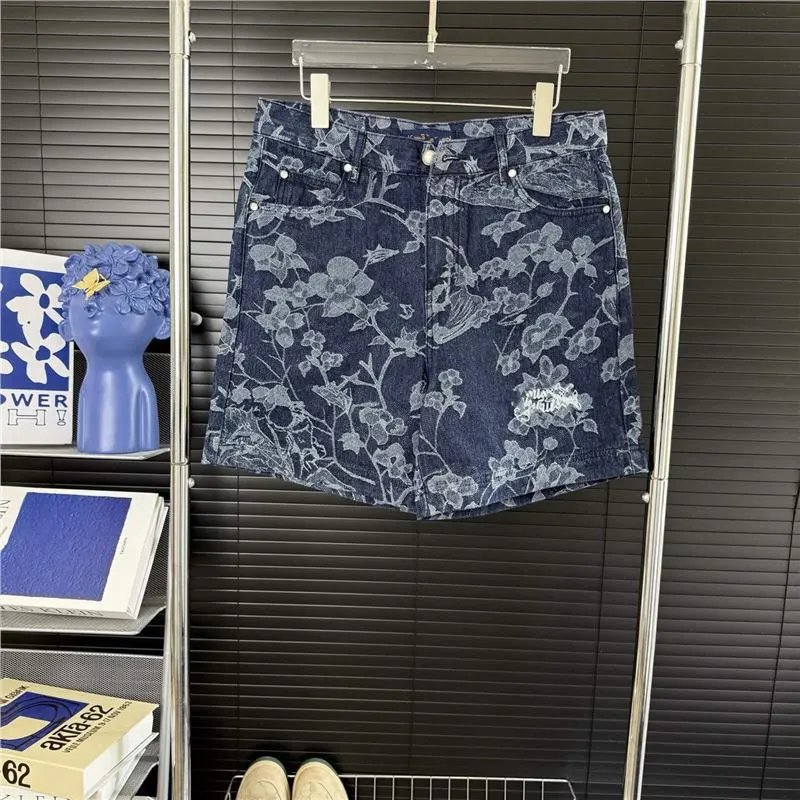 Denim Tears Floral Print Denim Shorts Navy - 1