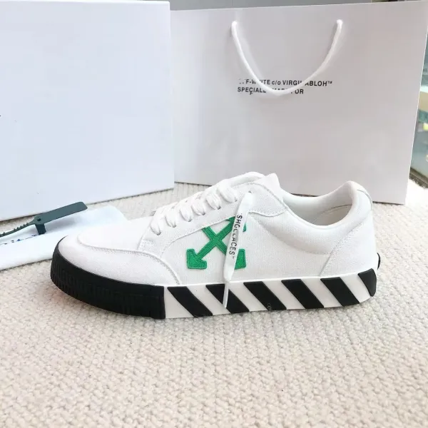 Off-White Diagonal Arrow Low Top White Green Canvas Sneakers - 1