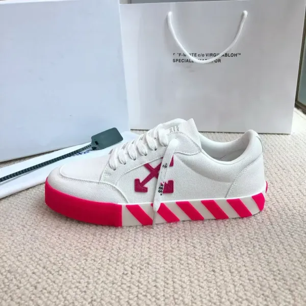 Off-White Diagonal Arrow Low Top White and Neon Pink Sneakers - 1