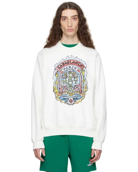 Casablanca Crest Print Oversized Crewneck Sweatshirt White Hoodie - 1