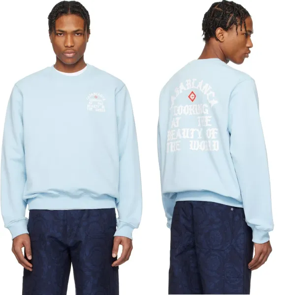 Casablanca Looking At The Beauty Of The World Crewneck Sweatshirt Light Blue Hoodie - 1
