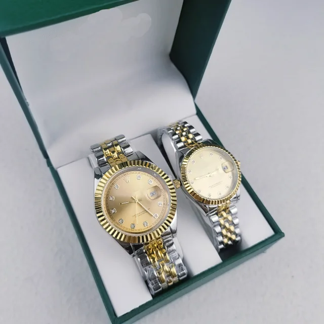 Unbranded Watches Matching Couple's Date with Fluted Bezels and Metal Link Bracelets product detail image 12