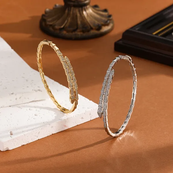 Design Crystal-Embellished Hinge Bangle Bracelet in Gold and Silver Jewelry - 2