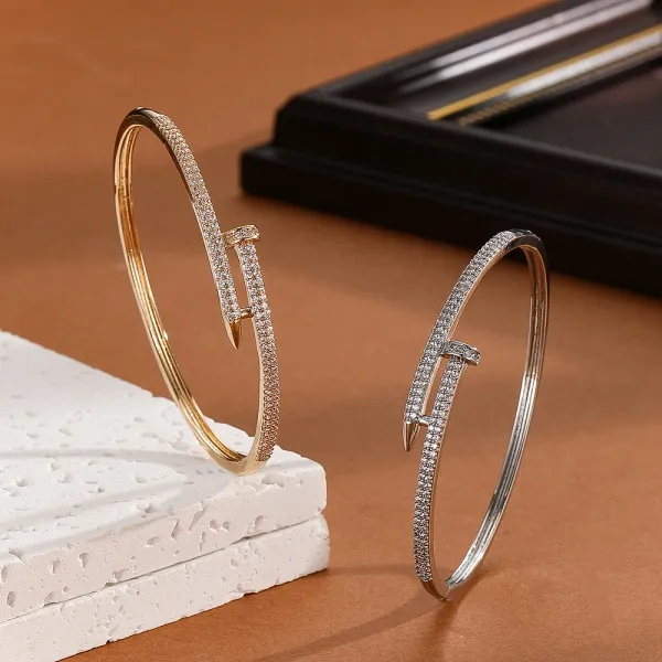Design Crystal-Embellished Hinge Bangle Bracelet in Gold and Silver Jewelry - 13