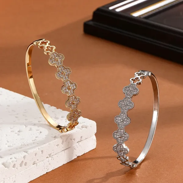 Design Crystal-Embellished Hinge Bangle Bracelet in Gold and Silver Jewelry - 21