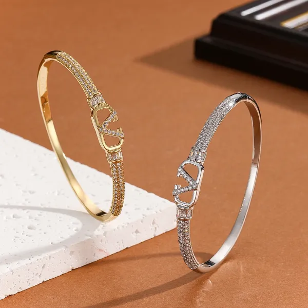 Design Crystal-Embellished Hinge Bangle Bracelet in Gold and Silver Jewelry - 30