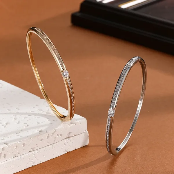 Design Crystal-Embellished Hinge Bangle Bracelet in Gold and Silver Jewelry - 14