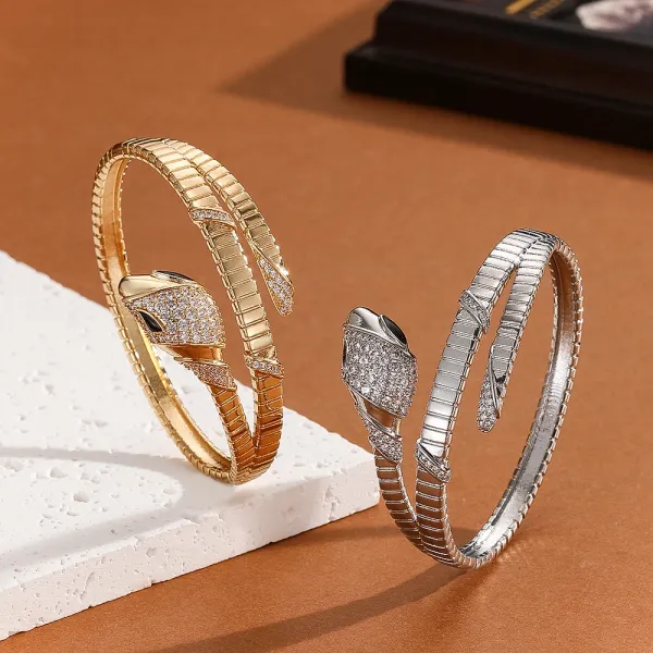 Design Crystal-Embellished Hinge Bangle Bracelet in Gold and Silver Jewelry - 31