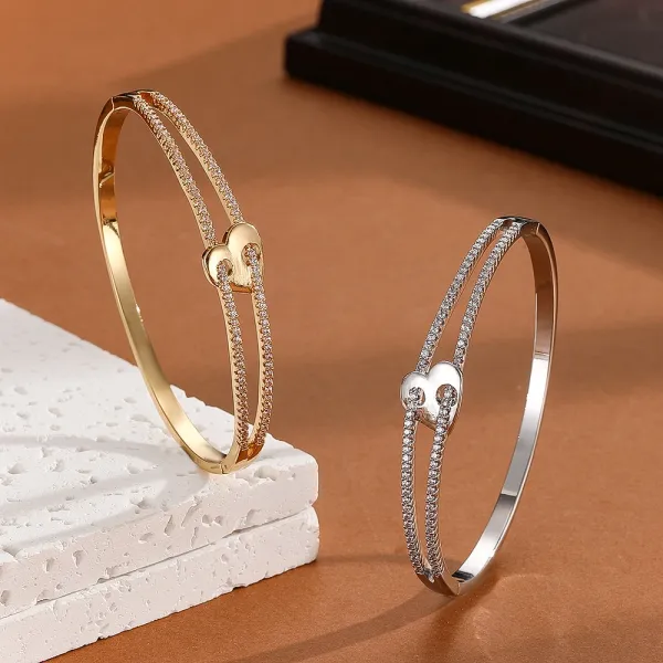 Design Crystal-Embellished Hinge Bangle Bracelet in Gold and Silver Jewelry - 10