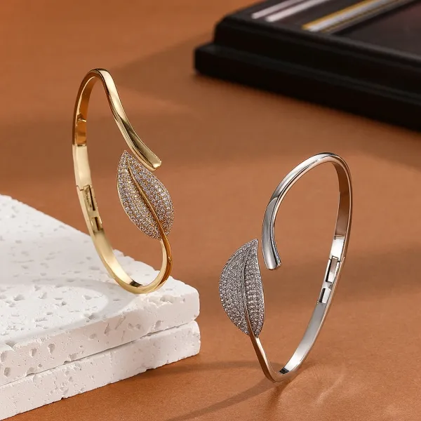 Design Crystal-Embellished Hinge Bangle Bracelet in Gold and Silver Jewelry - 18