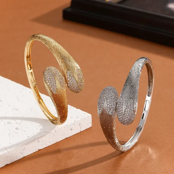 Design Crystal-Embellished Hinge Bangle Bracelet in Gold and Silver Jewelry - 27
