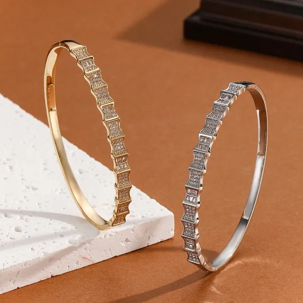 Design Crystal-Embellished Hinge Bangle Bracelet in Gold and Silver Jewelry - 35