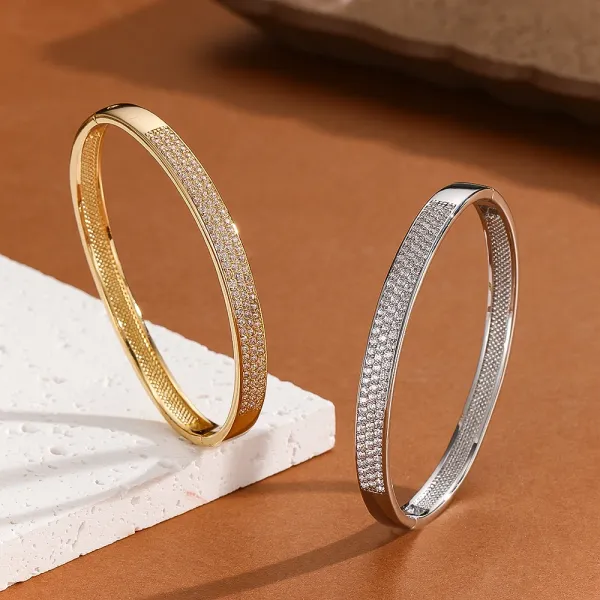 Design Crystal-Embellished Hinge Bangle Bracelet in Gold and Silver Jewelry - 29
