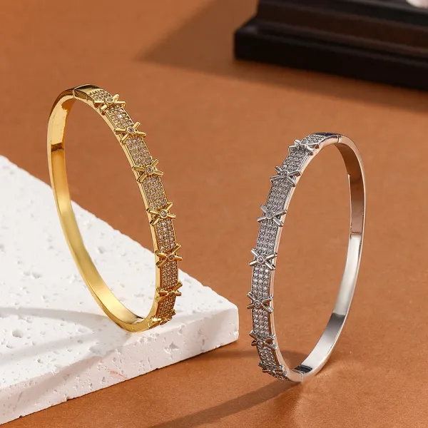 Design Crystal-Embellished Hinge Bangle Bracelet in Gold and Silver Jewelry - 37