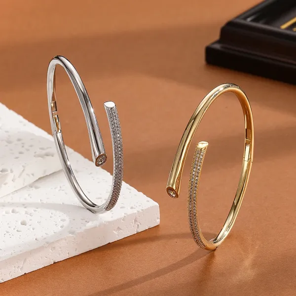 Design Crystal-Embellished Hinge Bangle Bracelet in Gold and Silver Jewelry - 4