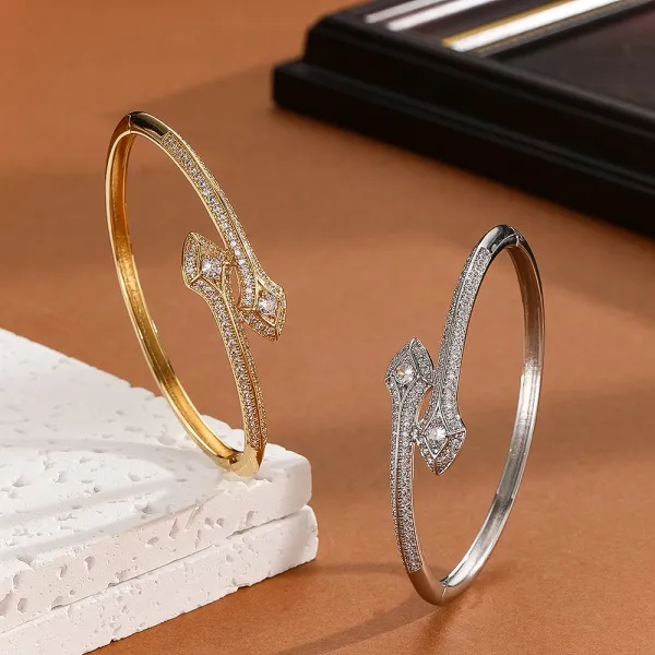 Design Crystal-Embellished Hinge Bangle Bracelet in Gold and Silver Jewelry - 17