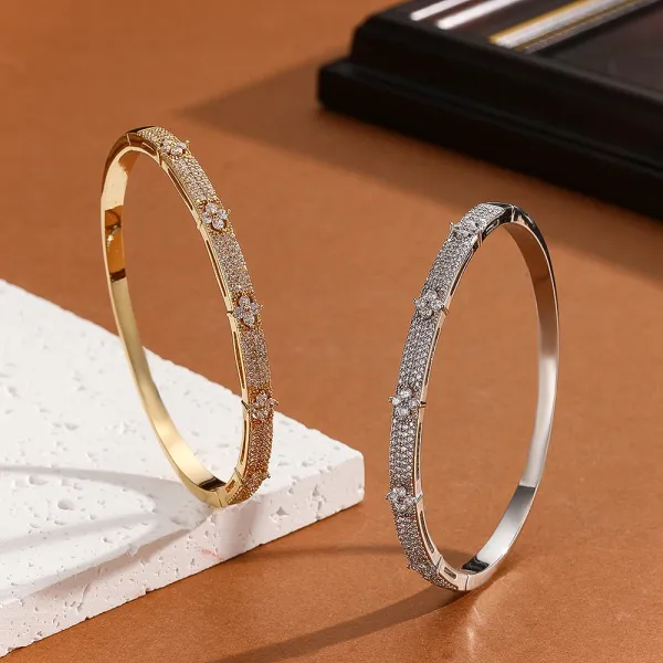 Design Crystal-Embellished Hinge Bangle Bracelet in Gold and Silver Jewelry - 26