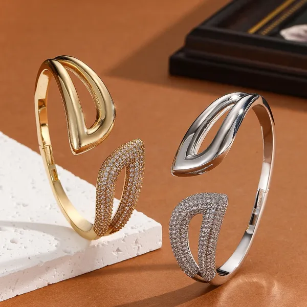 Design Crystal-Embellished Hinge Bangle Bracelet in Gold and Silver Jewelry - 34
