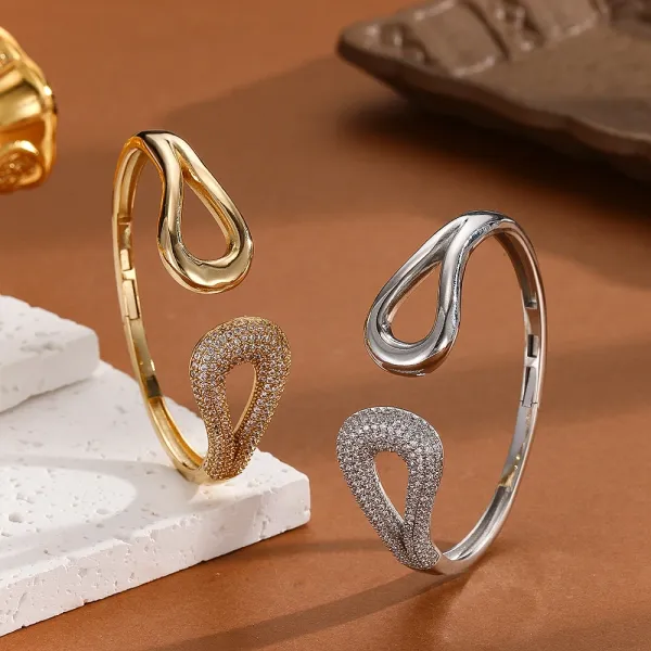 Design Crystal-Embellished Hinge Bangle Bracelet in Gold and Silver Jewelry - 5