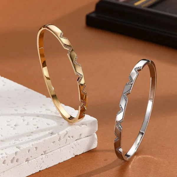 Design Crystal-Embellished Hinge Bangle Bracelet in Gold and Silver Jewelry - 11
