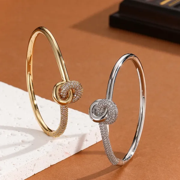 Design Crystal-Embellished Hinge Bangle Bracelet in Gold and Silver Jewelry - 28