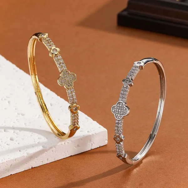 Design Crystal-Embellished Hinge Bangle Bracelet in Gold and Silver Jewelry - 36