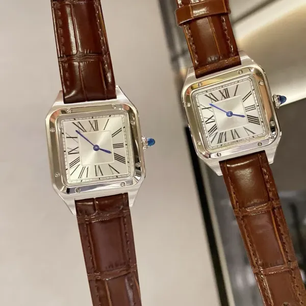 Cartier Santos-Dumont Silver Dial Brown Leather Watch Watches - 1