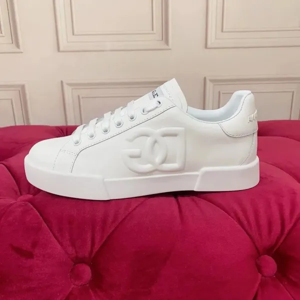 Dolce & Gabbana DG Logo White Leather Sneakers - 1